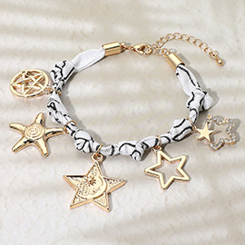 Star Charm Embellished Scarf Fabric Chain Bracelet