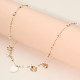 Heart Charm Delicate Bead Station Necklace