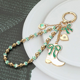 Enamel Bow Cowboy Boot Heart Floral Ceramic Ball Beaded Keychain / Bag Charm