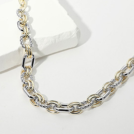 14K Gold Plated Two Tone Mixed Link Chunky Chain Necklace
