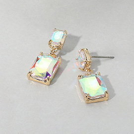 Rectangular Glass Stone Cluster Dangle Evening Earrings