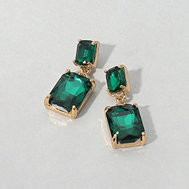 Rectangular Glass Stone Cluster Dangle Evening Earrings