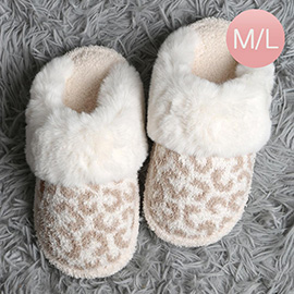Leopard Faux Fur Cuff Soft Home Indoor Floor Mule Slippers