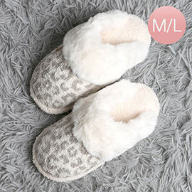 Leopard Faux Fur Cuff Soft Home Indoor Floor Mule Slippers