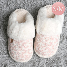 Leopard Faux Fur Cuff Soft Home Indoor Floor Mule Slippers