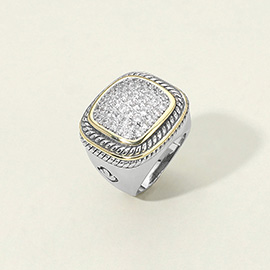Bold CZ Stone Paved Square Cushion Ring