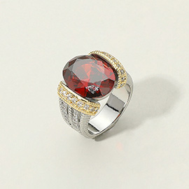 Oval CZ Stone Accented Two Tone Ring