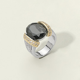 Oval CZ Stone Accented Two Tone Ring