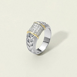 Intricate Detailing CZ Stone Paved Cushion Top Accent Ring