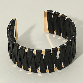 Woven Faux Leather Wrapped Cuff Bracelet