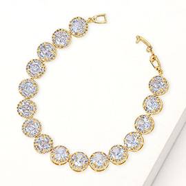 Round Halo CZ Stone Link Bracelet