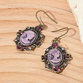 Cameo Accented Stone Embellished Dangle Earrings