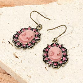 Cameo Accented Stone Embellished Dangle Earrings