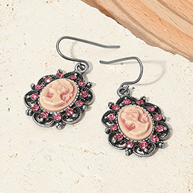 Cameo Accented Stone Embellished Dangle Earrings