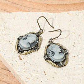 Cameo Accented Stone Embellished Dangle Earrings