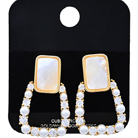 Gold Dipped CZ Stone Pearl Embellished Geometric Earrings