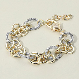 14K Gold Plated Two Tone Interlocking Chain Link Bracelet