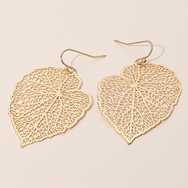 Metal Filigree Leaf Dangle Earrings