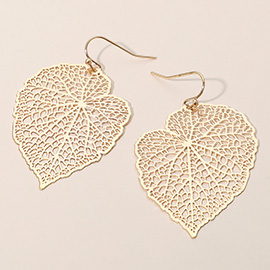 Metal Filigree Leaf Dangle Earrings