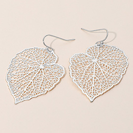 Metal Filigree Leaf Dangle Earrings