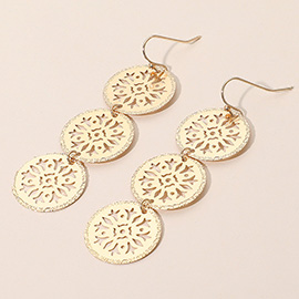 Metal Triple Snowflake Cutout Link Drop Earrings