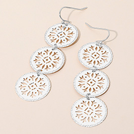 Metal Triple Snowflake Cutout Link Drop Earrings
