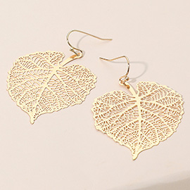 Metal Filigree Leaf Dangle Earrings