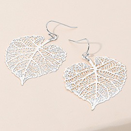 Metal Filigree Leaf Dangle Earrings