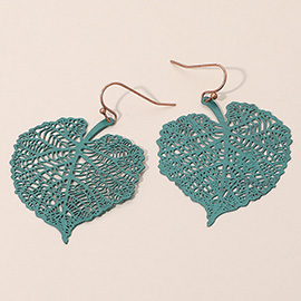 Metal Filigree Leaf Dangle Earrings