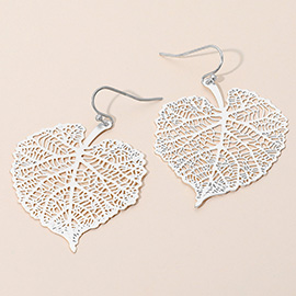 Metal Filigree Leaf Dangle Earrings