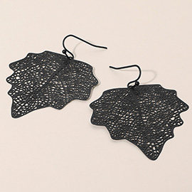 Metal Filigree Leaf Dangle Earrings