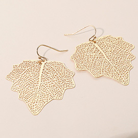 Metal Filigree Leaf Dangle Earrings