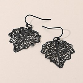Metal Filigree Leaf Dangle Earrings