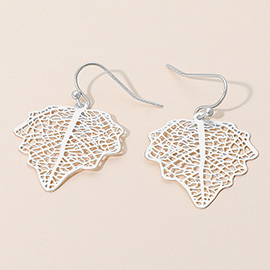 Metal Filigree Leaf Dangle Earrings