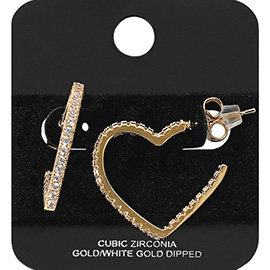 Gold Dipped CZ Stone Paved Heart Hoop Earrings