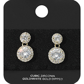 Gold Dipped Halo CZ Stone Drop Earrings