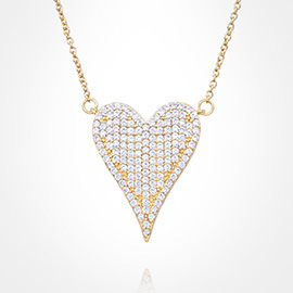 Stainless Steel CZ Stone Paved Heart Pendant Necklace