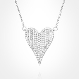 Stainless Steel CZ Stone Paved Heart Pendant Necklace