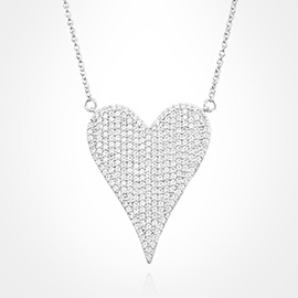 Stainless Steel CZ Stone Paved Heart Pendant Necklace
