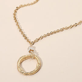 Textured Metal Ring Pendant Necklace