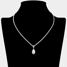 Teardrop CZ Stone Pendant Drop Rhinestone Paved Necklace
