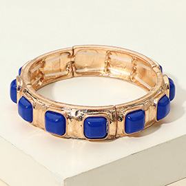 Square Bead Embellished Hammered Metal Stretch Bracelet