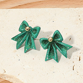 Glittered Holiday Bow Stud Earrings