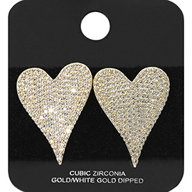 Gold Dipped CZ Stone Paved Heart Stud Earrings