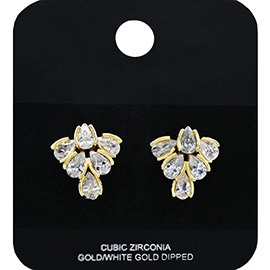 Gold Dipped CZ Stone Cluster Stud Earrings