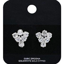 White Gold Dipped CZ Stone Cluster Stud Earrings