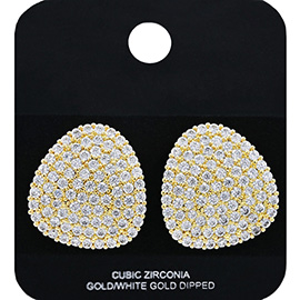 Gold Dipped CZ Stone Paved Round Triangle Stud Earrings