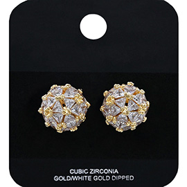 Gold Dipped CZ Stone Cluster Stud Earrings