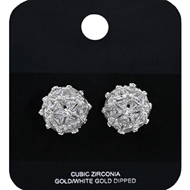 White Gold Dipped CZ Stone Cluster Stud Earrings