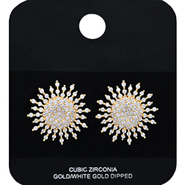 Gold Dipped Radiant CZ Stone Embellished Sunburst Stud Earrings
